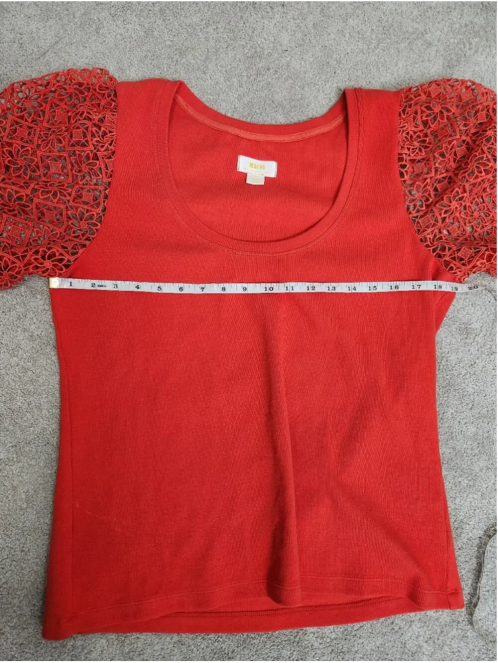 Anthropologie Maeve Red Lace Long Sleeve Top Stretch Cotton Size XL Professional